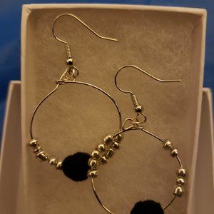 Handmade sliver tone earring pom pom